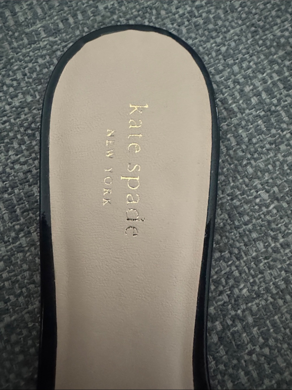 kate spade Black Patent Slide Sandals with Gold Accent - Picture 2 of 3